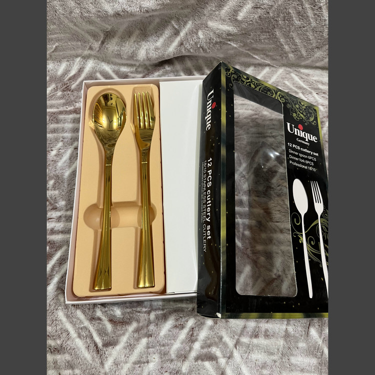 سرویس قاشق و چنگال 12 پارچه یونیک رنگ طلاییgold مارک (Unique)